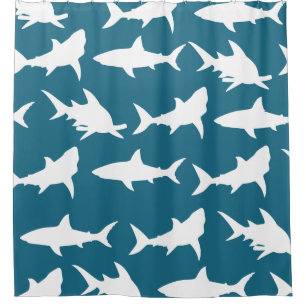 Cortina Para Box Silhuetas do tubarão branco & verde azul de ocean