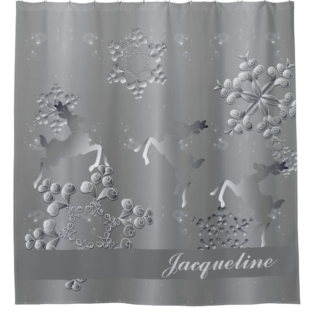 Cortina Para Box Silvery Reindeer & Snowflakes (Frente)