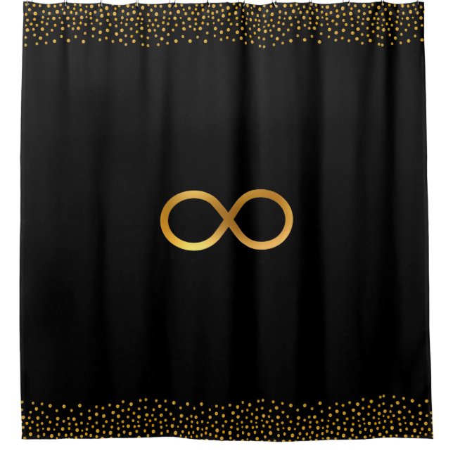 Cortina Para Box Símbolo Infinito e Confetti Dourado a Preto (Frente)