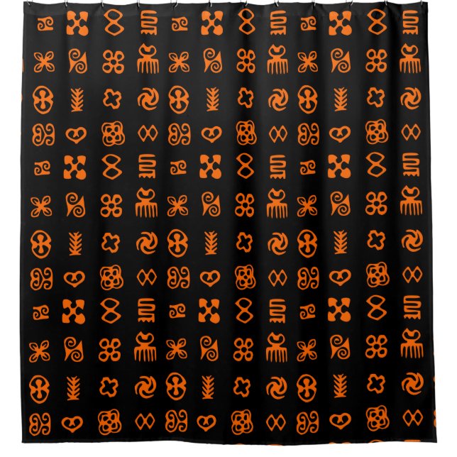 Cortina Para Box Símbolos africanos Adinkra em laranja e preto (Frente)