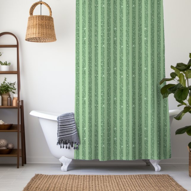 Cortina Para Box Simple Forest Green Glitter Style Vertical Stripes (Criador carregado)