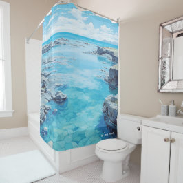 Cortina Para Box Sky Lagoon Islândia Art Vintage Illustration Viage