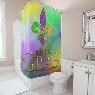 Cortina Para Box SlipperyJoe's festivo tema Mardi Gras roxo verde