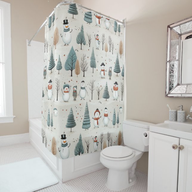 Cortina Para Box Snowman e árvores (In Situ)