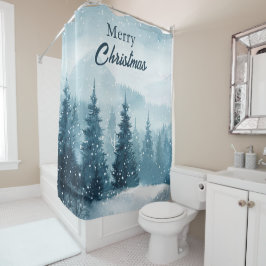 Cortina Para Box Snowy Christmas Trees Shower Curtain