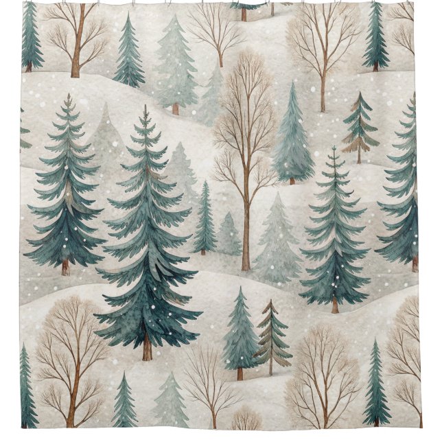 Cortina Para Box Snowy Forest Pattern – Peaceful Winter Landscape (Frente)
