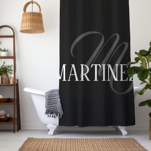 Cortina Para Box Sobrenome Personalizado Elegante Preto Nome