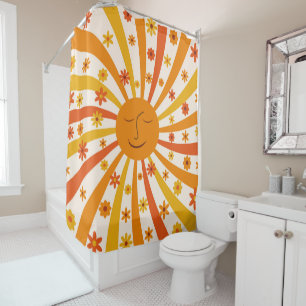 Cortina Para Box Sol Retro Com Flores Hippie Luz do Sol 
