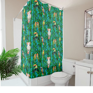 Cortina Para Box Sonhos da Floresta Tropical Bambu Pássaros