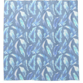 Cortina Para Box sonhos doces - penas aquarela azul claro :