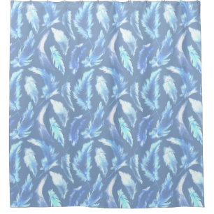 Cortina Para Box sonhos doces - penas de cor azul clara e aquosa: