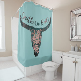 Cortina Para Box South Roots Country Longhorn Pink Rose & Green