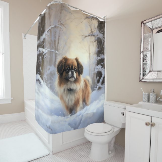 Cortina Para Box Spaniel Tibetano Deixe Nevar Natal (In Situ)