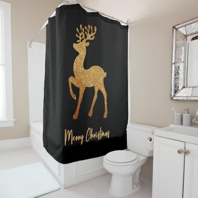 Cortina Para Box Sparkle Dourado Reindeer para o Natal (In Situ)
