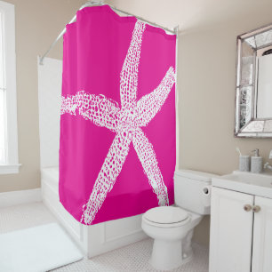 Cortina Para Box Starfish Hot Pink White Color Casa de praia