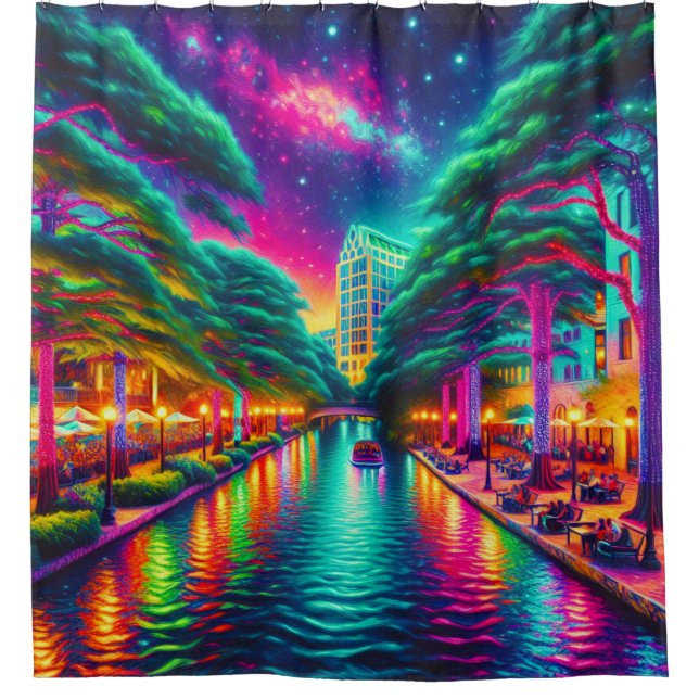 Cortina Para Box "Starry Aurora: San Antonio Riverwalk Nightscape" (Frente)