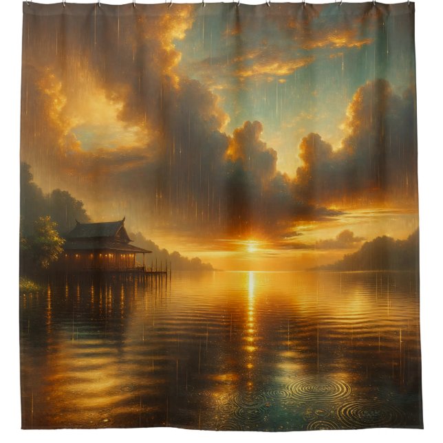 Cortina Para Box "Stormy Sunset Sobre Pavilhão Asiático" (Frente)