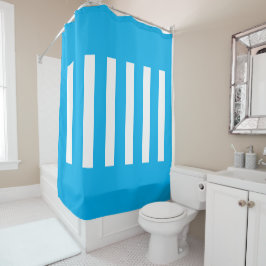 Cortina Para Box Stripes no meio. Skye Blue e branco.