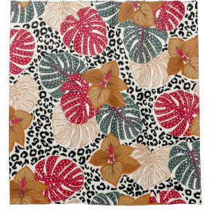 Cortina Para Box Stylish beautiful tropical forest print on leopard
