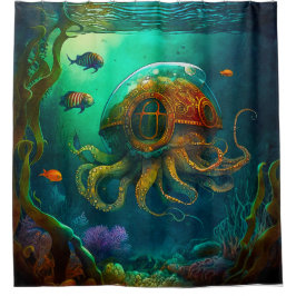 Cortina Para Box Submarino De Octopus Sob O Mar