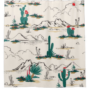 Cortina Para Box Suculentes De Cactus: Vintage Desert Floral.