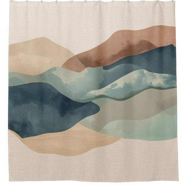 Cortina Para Box Sudoeste Azul Teal Ferrugem Montanhas Abstratas (Frente)