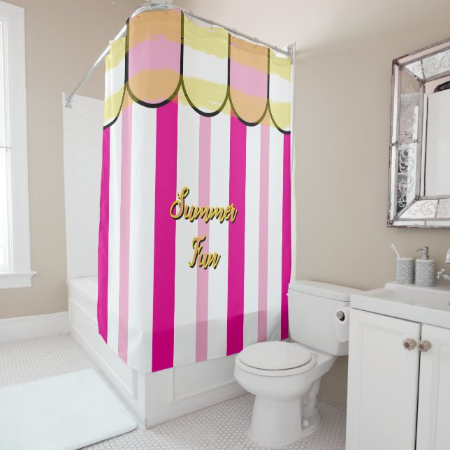 Cortina Para Box Summer Cabana Pink White Yellow Stripes (In Situ)