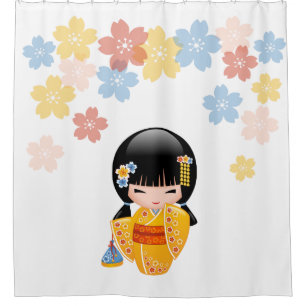 Cortina Para Box Summer Kokeshi Doll Yellow Kimono Geisha Girl