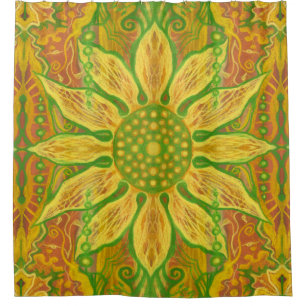 Cortina Para Box Sun Flower bohemian art amarelo laranja verde