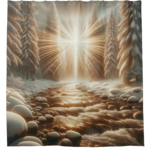 Cortina Para Box "Sunlit Winter Forest Cross"