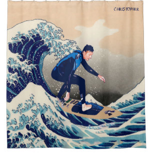 Cortina Para Box Surfista engraçado que surfa na grande onda de