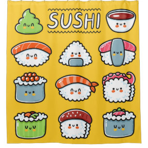 Cortina Para Box Sushi maki rola desenhos animados e engraçados