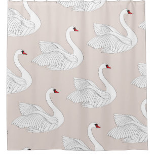 Cortina Para Box Swan Elegance: Padrão Branco Ornamental.