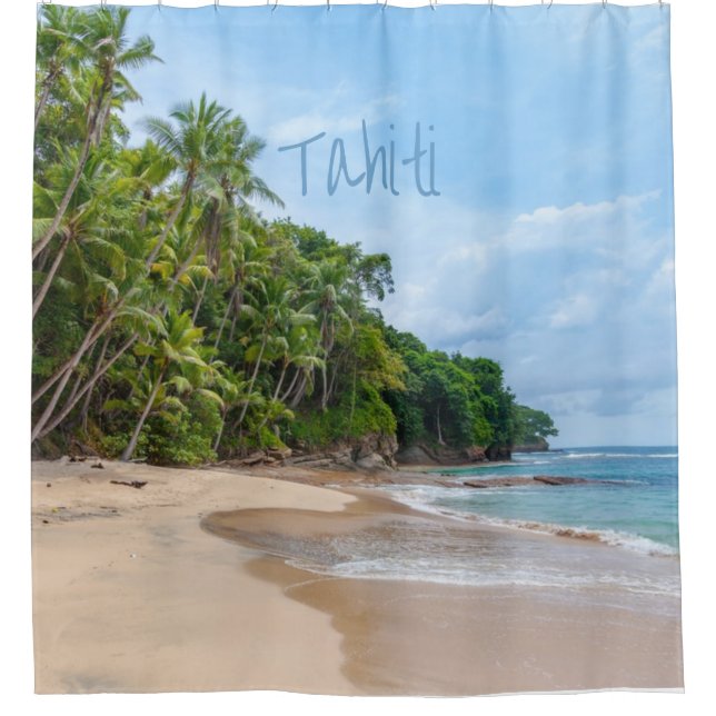 Cortina Para Box Tahiti Sand Beach Blue Sky Palm Trees (Frente)