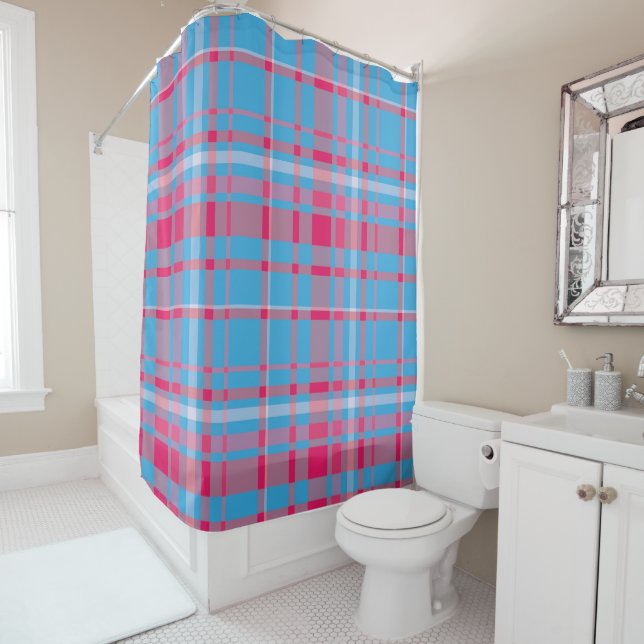 Cortina Para Box Tartan azul e vermelho (In Situ)