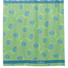 Cortina Para Box Tartaruga do Mar Costeiro Náutico, de Cor Verde, A