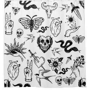 Cortina Para Box tatuagem coração humano cobra mariposa adaga branc
