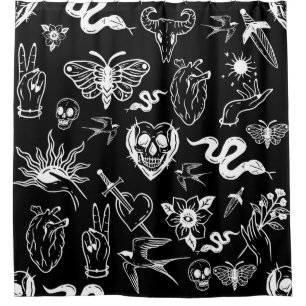 Cortina Para Box tatuagem coração humano cobra mariposa adaga preto