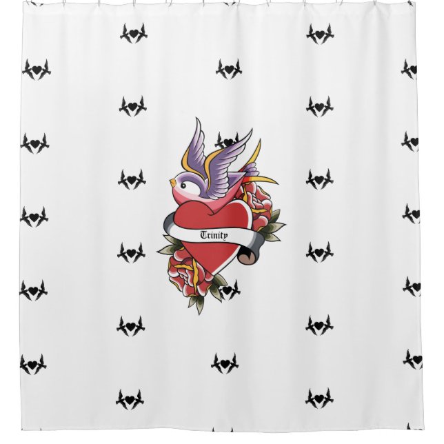 Cortina Para Box Tatuagem Personalizada Adora Pássaros Coração (Frente)