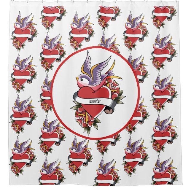 Cortina Para Box Tatuagem Personalizada Ama Aves Salão Cardíaco (Frente)