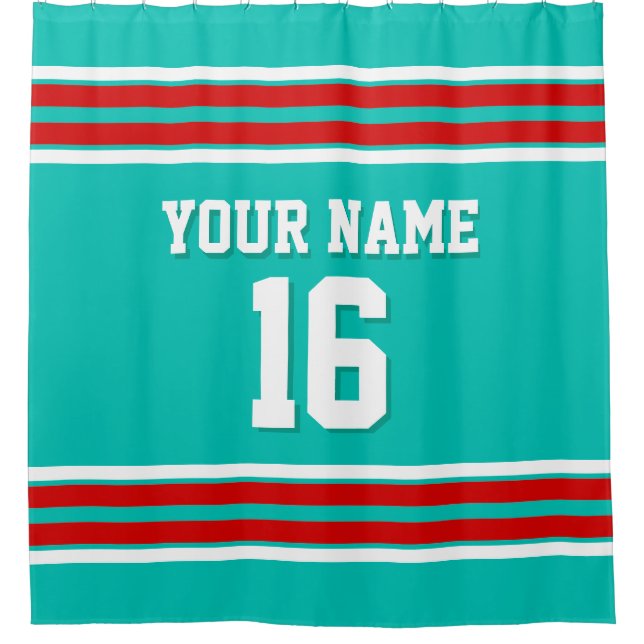 Cortina Para Box Teal com Red White Stripes Sports Jersey (Frente)
