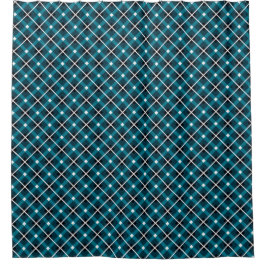 Cortina Para Box Teal & Navy Geometric Grid Pattern
