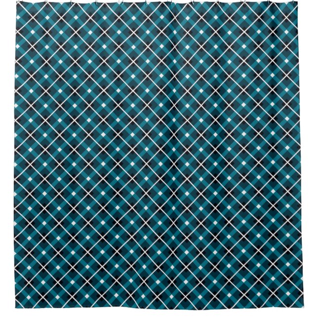 Cortina Para Box Teal & Navy Geometric Grid Pattern (Frente)