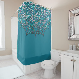 Cortina Para Box Teal & Silver Mandala Elegante Mínimo Marroquino