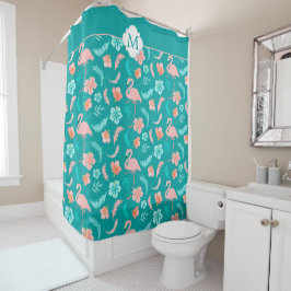 Cortina Para Box Teal tropical do Hibiscus Pink Flamingo Tropical