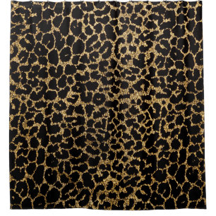 Cortina Para Box Tecido preto com pinto-de-pele-leopardo-ouro metá