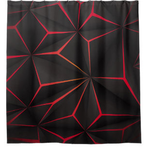 Cortina Para Box tecnão futurista abstrato negro de polígono vermel