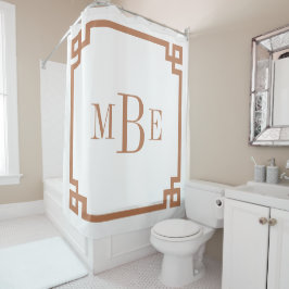 Cortina Para Box Terracota e Branco Chave Grega | Monogramado