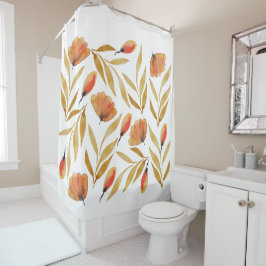 Cortina Para Box Terracota Floral Amarelo Mostarda