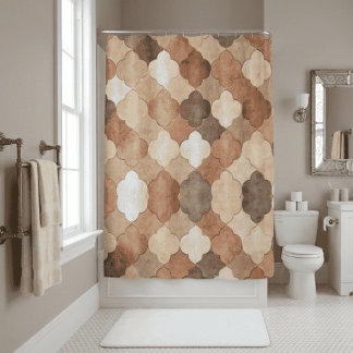 Cortina Para Box Terracotta Earth Tone Moroccan Quatrefoil Pattern